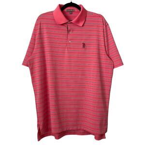Peter Millar Summer Comfort Golf Polo Shirt Mens Large Pink Blue Striped Stretch